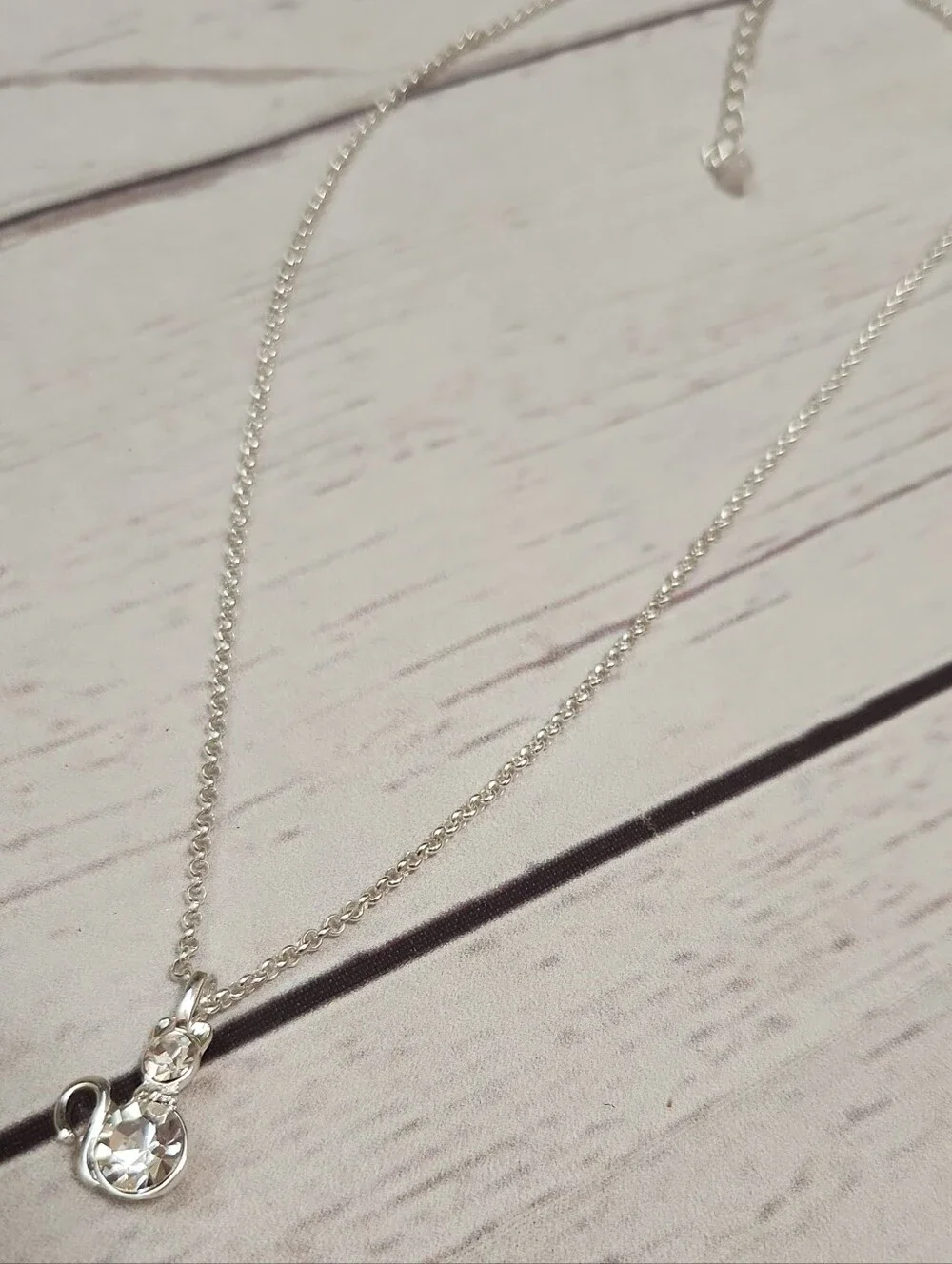 Crystal Cat Pendant Necklace in Silver
